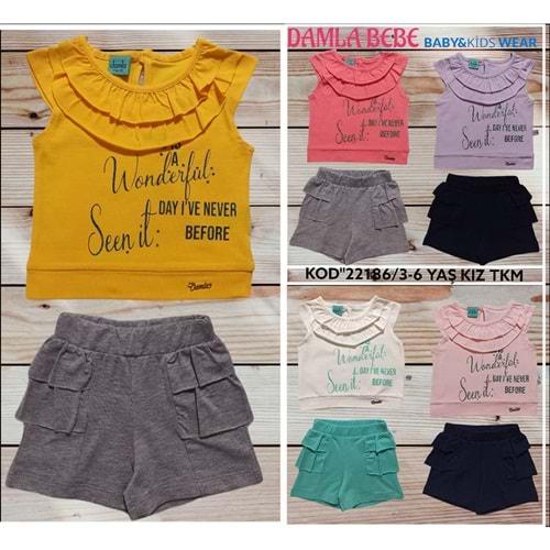 Damla 22186 Kız Çocuk Natürel Cotton Wonderful Baskılı Takım 3-6 Yaş