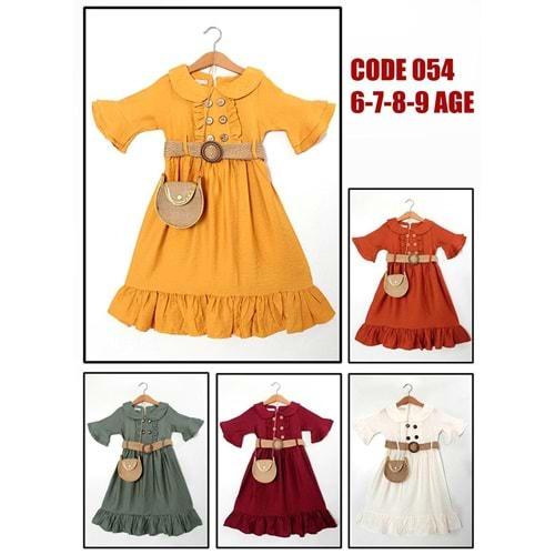 Cankız 054 Kız Çocuk Aerobin 6 Düğmeli Çanta Ve Kemerli Elbise 6-9 Yaş