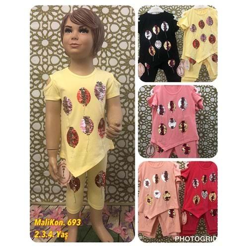 Mali 693 Kız Çocuk Kol Balonlu Payetli Taytlı Takım 2-3-4 Yaş