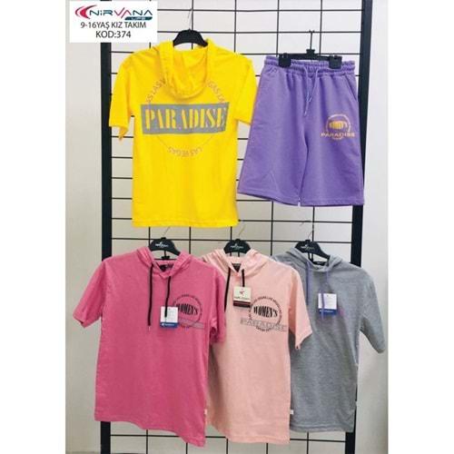 Nirvana 374 Kız Çocuk Womens Bas. Kapşonlu Şortlu Takım 13-16 Yaş