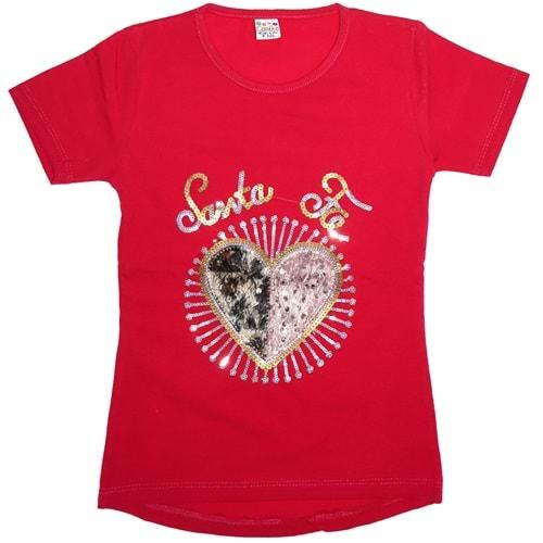 Caniko 05 Kız Çocuk Kalpli Pullu Tişört 5-8 Yaş