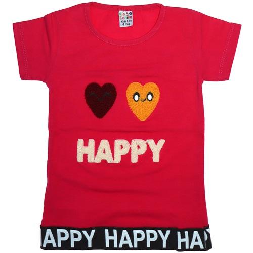 Caniko 08 Kız Çocuk Kalp Süzine Nakışlı Tişört 5-8 Yaş