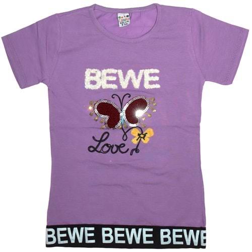 Caniko 04 Kız Çocuk Pullu Kelebek Süzene Nakışlı Tişört 5-8 Yaş