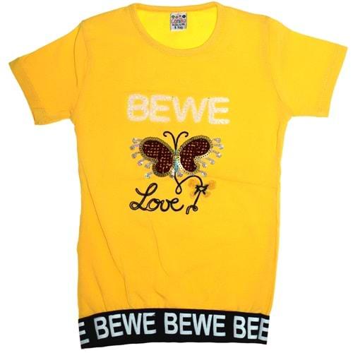 Caniko 04 Kız Çocuk Pullu Kelebek Süzene Nakışlı Tişört 9-12 Yaş