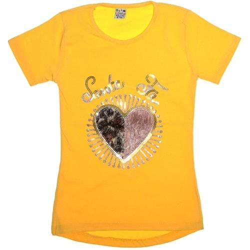 Caniko 05 Kız Çocuk Kalpli Pullu Tişört 9-12 Yaş