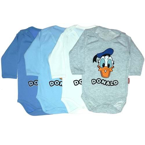 Pabbuc Baby Erkek Bebe Donald Bas. U.Kollu Çıtçıtlı Badi 3-6-9-12 AY