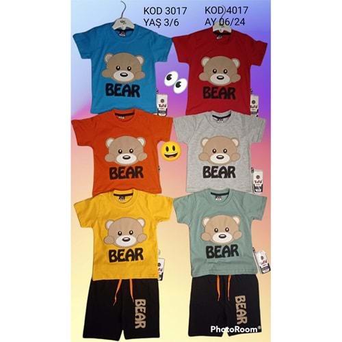 Tofil 4017 Erkek Çocuk Kahve Ayıcık Nakışlı Tişörtlü Takım 6-24 Ay