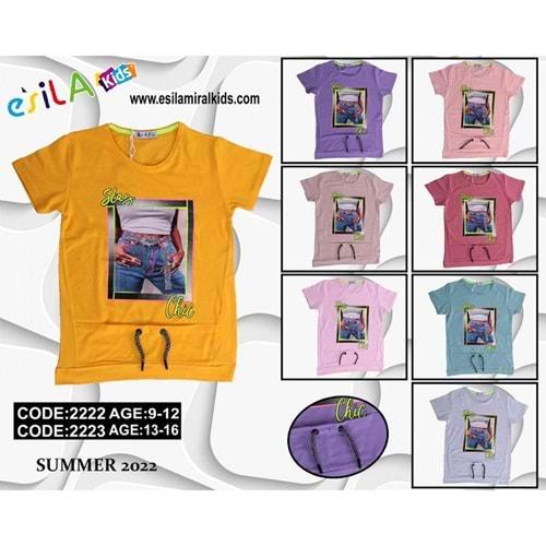 Esila 2222 Kız Çocuk Sıfır Yaka Stay Chic Baskılı Tişört 9-12 Yaş