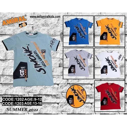 Amiral 1203 Erkek Çocuk Simonk Baskılı Tişört 13-16 Yaş