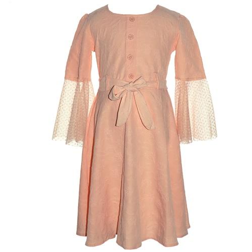 Ramon Kız Çocuk Düğmeli Kol Dantelli Jakarlı Elbise 9-12 Yaş