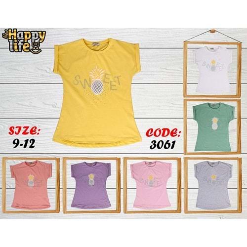 Happy Life 3061 Kız Çocuk Taşlı Sweatshirt Ananas Bas.Tişört 9-12 Yaş