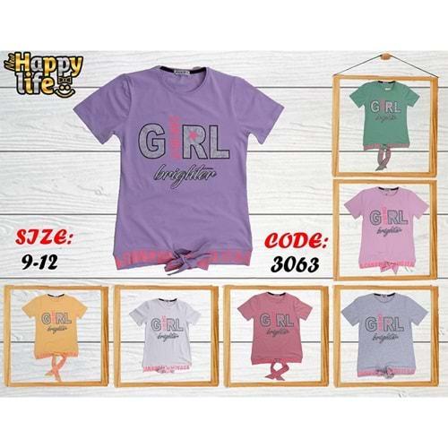 Happy Life 3063 Kız Çocuk Simli Gril Etek Toru Bas.Tişört 9-12 Yaş
