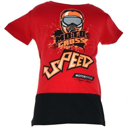 Kırmızı 1050 Erkek Çocuk Moto Cross Speed Baskılı Tişört 3-7 Yaş