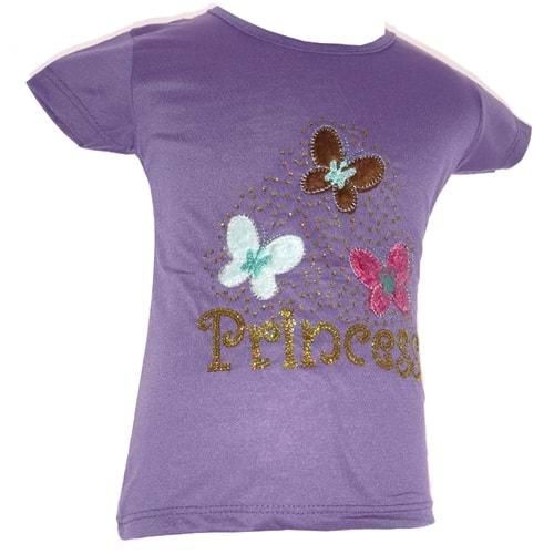 Azranur 10018 Kız Çocuk Kelebek Nakışlı Tişört 3-7 yaş