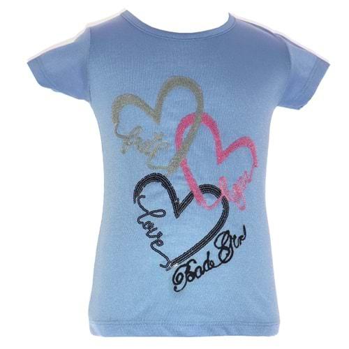 Azranur 10020 Kız Çocuk Kalp Süzene Nakışlı Tişört 3-7 Yaş