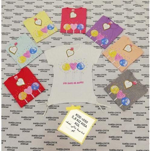 Harika Çocuk 050 Kız Çocuk Baskılı Kısa Kol Tişört 5-8 Yaş