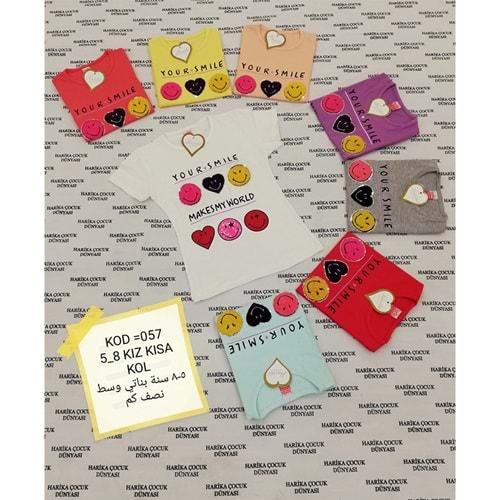 Harika Çocuk 057 Kız Çocuk Süzene Nakışlı Kısa Kol Tişört 5-8 Yaş