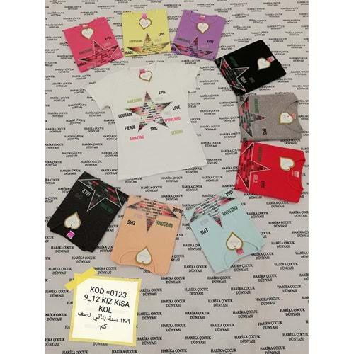 Harika Çocuk 0123 Kız Çocuk Baskılı Kısa Kol Tişört 9-12 Yaş