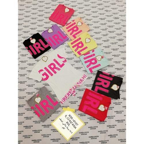 Harika Çocuk 0107 Kız Çocuk Baskılı Kısa Kol Tişört 9-12 Yaş