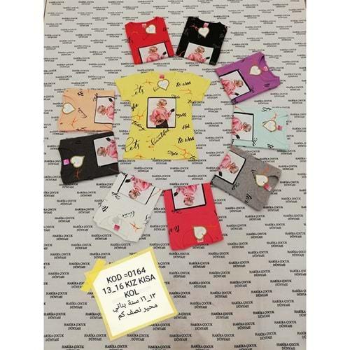 Harika Çocuk 0164 Kız Çocuk Baskılı Kısa Kol Tişört 13-16 Yaş