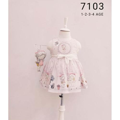 Pampal 7103 Kız Çocuk Desenli Oyuncaklı Elbise 1-4 Yaş