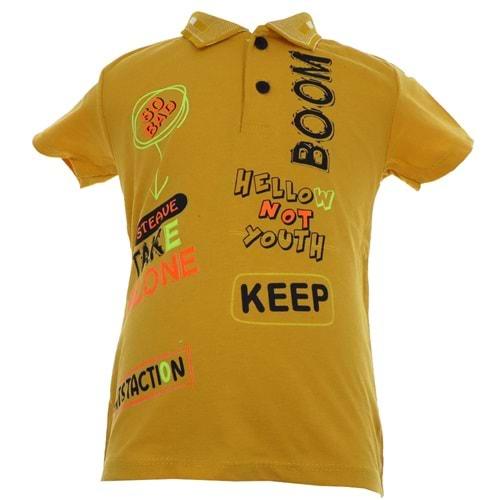 Çınaroğlu Erkek Çocuk Gömlek Yaka Hellow Boom Baskılı Tişört 3-7 Yaş