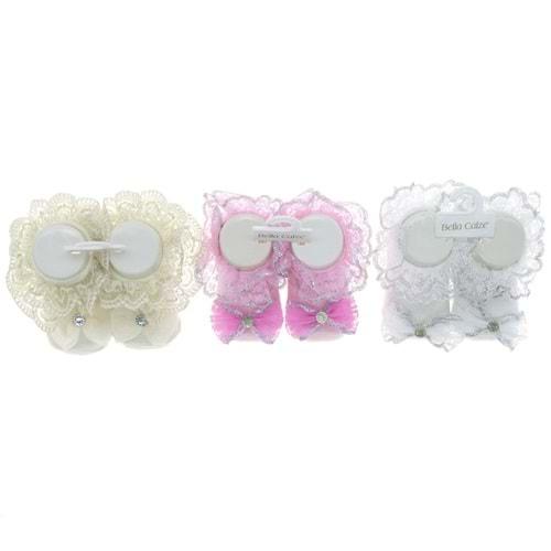 Bella Calze 3009 Kutulu Dantelli Kız Bebe Soket Çorap - Beyaz