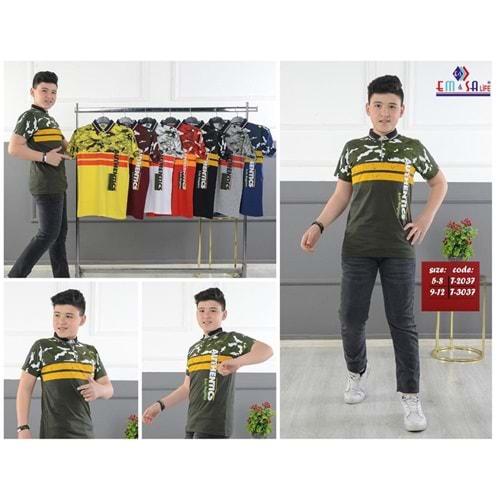 Em&sa Life T-3037 Erkek Çocuk Kamuflaj Gömlek Yaka Tişört 9-12 Yaş