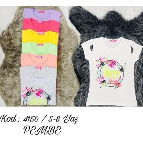 Pembe 4150 Kız Çocuk Penye Today Mood Sweatshirt Bas.Taşlı Tişört 5-8 Yaş