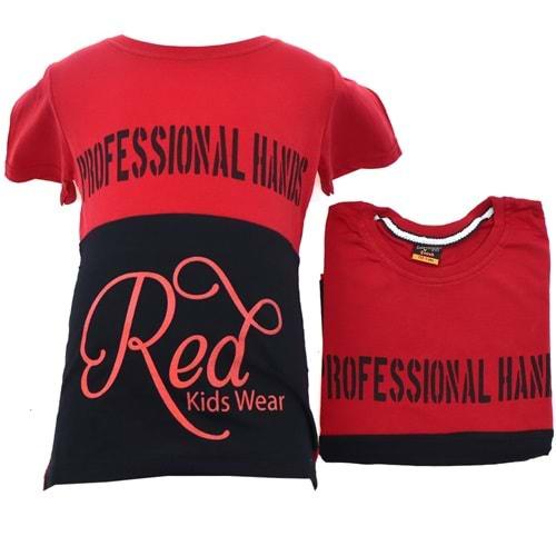 Kırmızı 1045 Erkek Çocuk Professional Hands Baskılı Tişört 3-7 Yaş