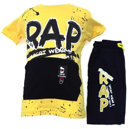 Kırmızı 10105 Erkek Çocuk Rap Baskılı Kanguru Cep. Takım 3-6 Yaş