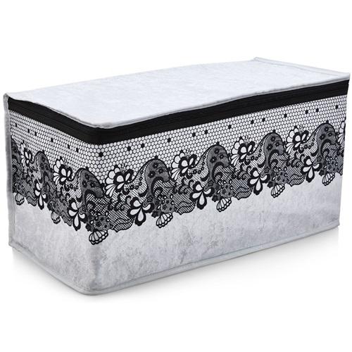 Yuvalin Çok Amaçlı Desenli Kadife Fermuarı Kutu Büyükboy 38x58x38cm