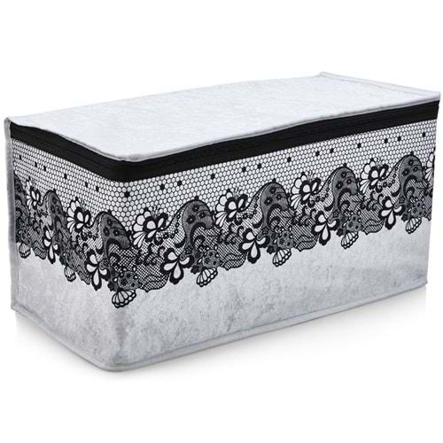 Yuvalin Çok Amaçlı Desenli Kadife Fermuarı Kutu Orta Boy 25x50x25cm