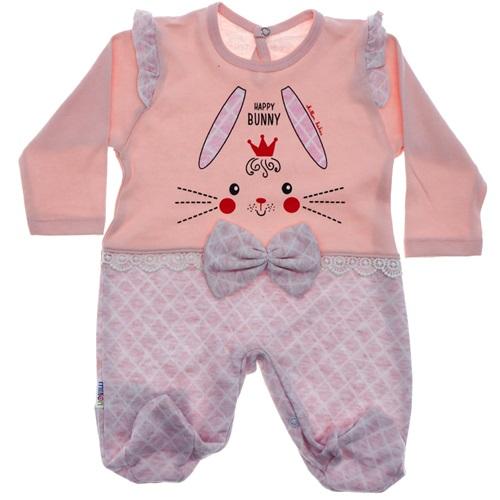 Million 2803 Kız Bebe Happy Bunny Tavşan Baskılı Tulum 6-18 Ay
