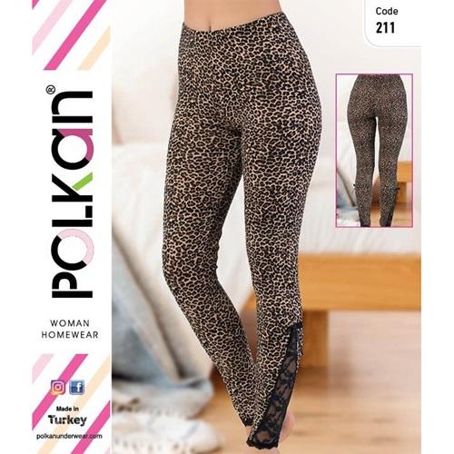 Polkan 211 Bayan Leopar Paça Yan Dantelli Tayt - Leopar - STANDART