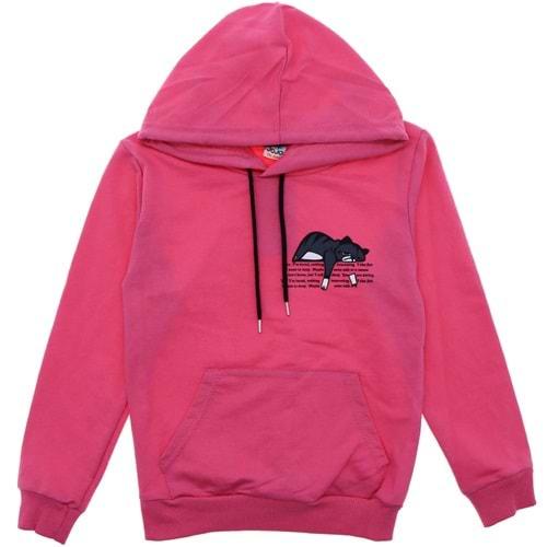 Jojo 4023 Kız Çocuk Kedi Baskılı Garson Kapşonlu Sweatshirt 13-16 Yaş