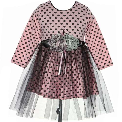 Meriç Kon 1012 Kız Çocuk Puantiyeli Likralı Tül Elbise 1-4 Yaş