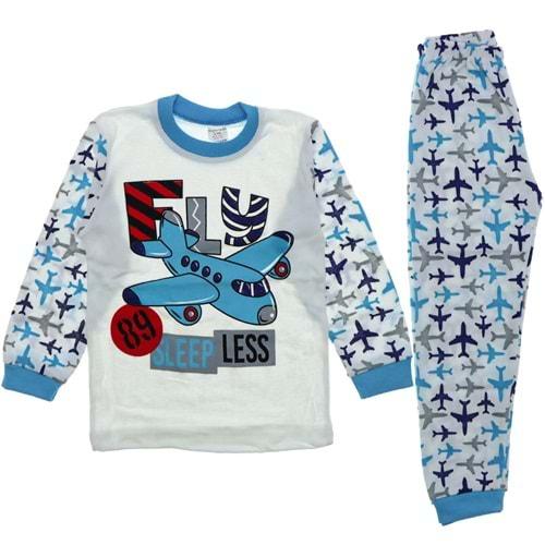 SÜPERMİNİ BABY 4560 Uçak Baskılı Erkek Çocuk Pijama Takımı 4-6 Yaş
