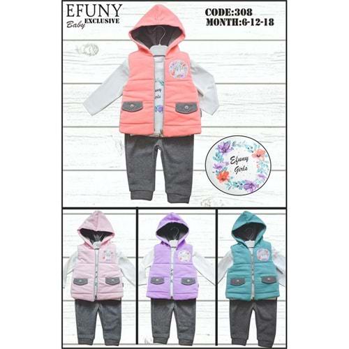 Efuny Baby 308 Kız Bebe Simli Cep Kapaklı Takım 6- 18 Ay