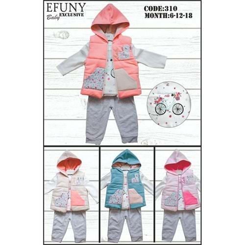 Efuny Baby 310 Kız Bebe Çiçekli Kanguru Cepli Takım 6- 18 Ay