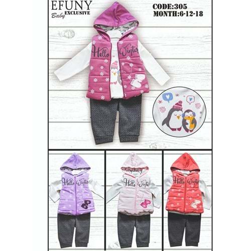 Efuny Baby 305 Kız Bebe Eldiven Nakışlı Takım 6- 18 Ay