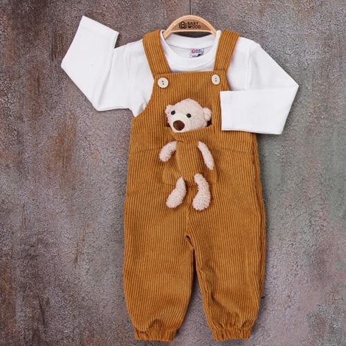 Babywood BW 22-337 Erkek Bebe Ayılı Kadife Fitilli Takım 6-9-12-18 Ay
