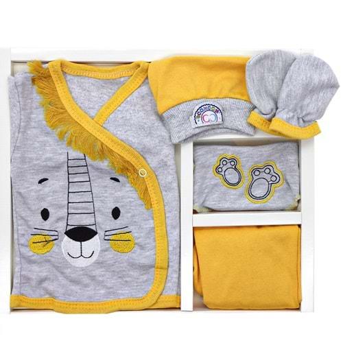 CC-5018 Aslanlı Nakışlı 5 Parça Lüx Zıbın Set 0-3 Ay