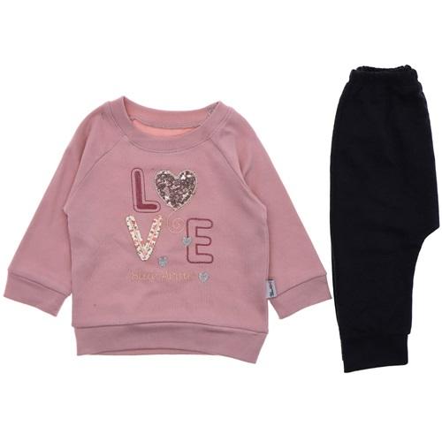 Blue Armi 619 Kız Bebe Penye Love Nakışlı 2 li Takım 6-18 Ay