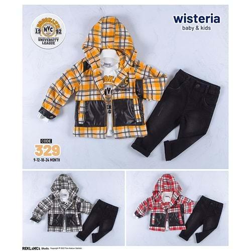 Wisteria 329 Erkek Bebe Kapşonlu Ekoseli 3Lü Takım 9-24 Ay