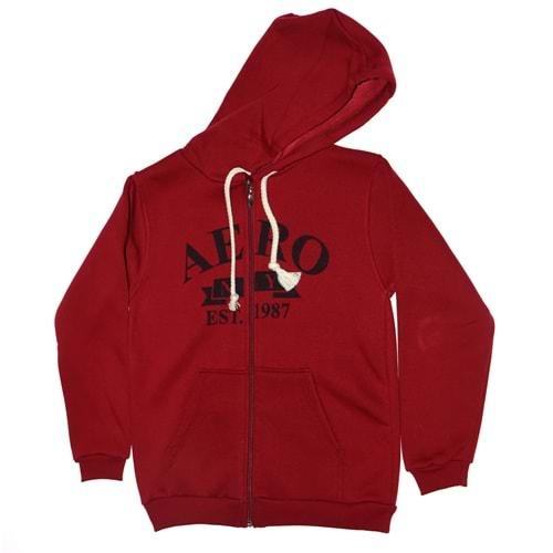 5232 Aero Baskı 3 İplik Kapşonlu Fermuarlı Hırka 9-12 Yaş