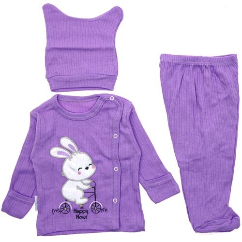 Baby Can 9270 Bebe Tavşan Nakışlı Bereli 3 Parça Zıbın Takım 0-3 Ay