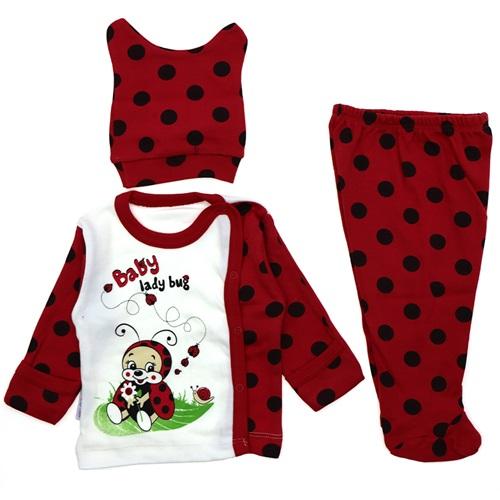 Baby Can 9156 Bebe Uğurböceği Bas. Bereli 3 Parça Zıbın Takım 0-3 Ay