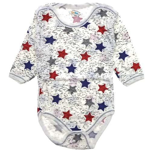 Lüxeline Çocuk Empirme Yıldız Desenli Uzun Kol Çıtçıtlı Badi 2-3-4 Yaş