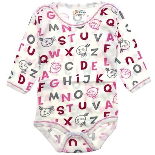 Lüxeline Çocuk Empirme Harf Baskılı Uzun Kol Çıtçıtlı Badi 2-3-4 Yaş